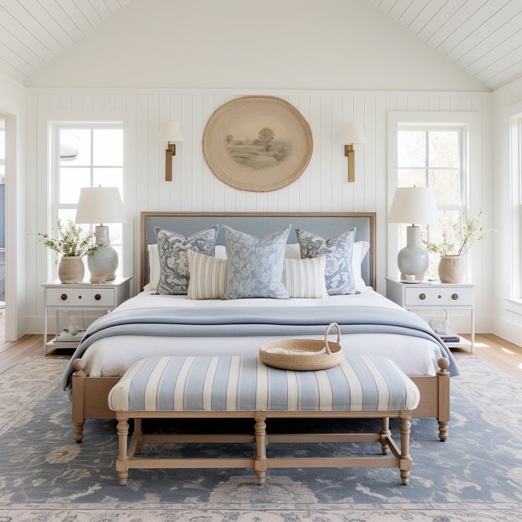Freshly finished pale bedroom with balanced natural materials and low-VOC paint