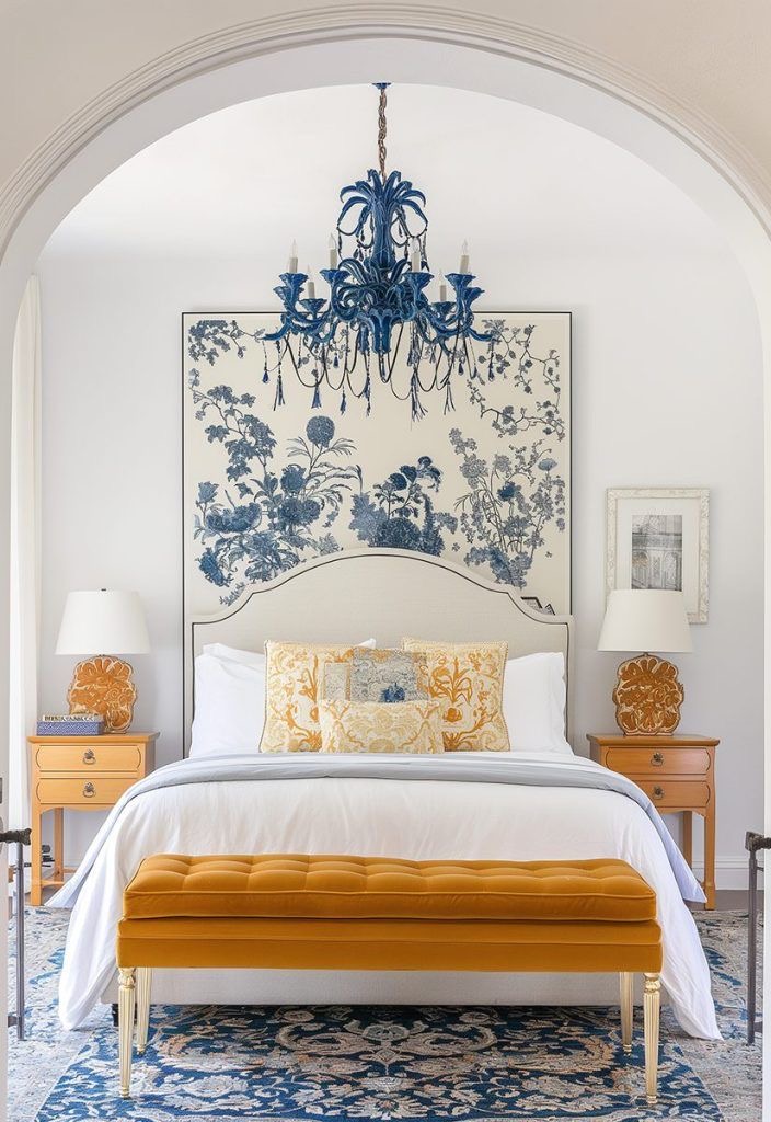 Period bedroom with arched window and original shutters